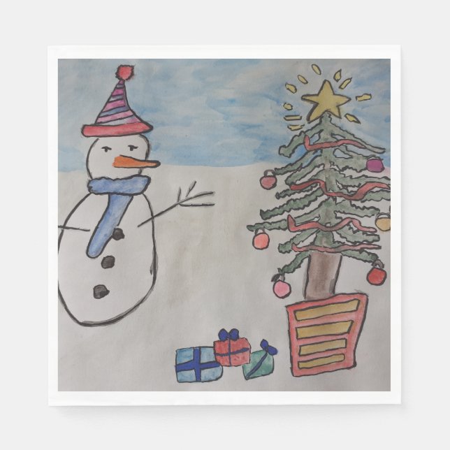Guardanapo De Papel Boneco de Neve & Árvore de Natal (Frente)