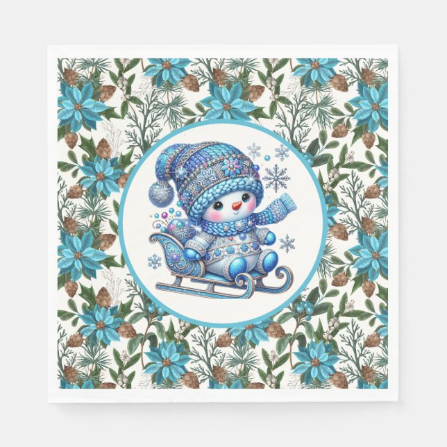 Guardanapo De Papel Boneco de Neve Azul (Frente)