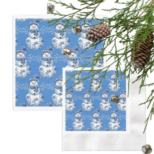 Guardanapo De Papel Boneco de Neve Azul Alegre Branco Feliz
