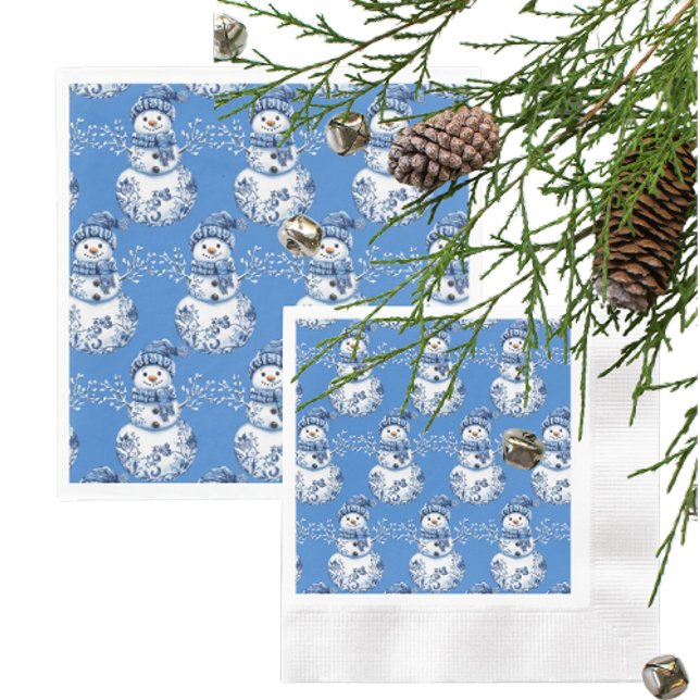 Guardanapo De Papel Boneco de Neve Azul Alegre Branco Feliz  (Jolly snowmen party napkins!)