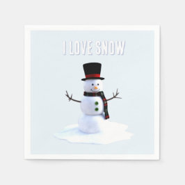 Guardanapo De Papel Boneco de neve com chapéu e cachecol. Eu Amo Neve