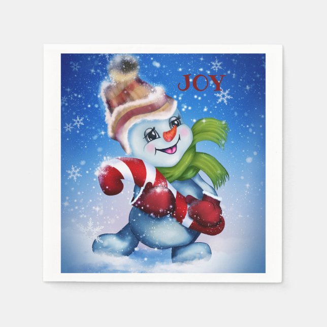 Guardanapo De Papel Boneco de neve com um cachecol (Frente)