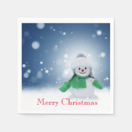 Guardanapo De Papel Boneco de neve com um cachecol verde 