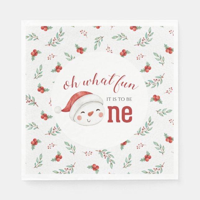 Guardanapo De Papel Boneco de Neve de Natal Azevinho Primeiro Aniversá (Frente)