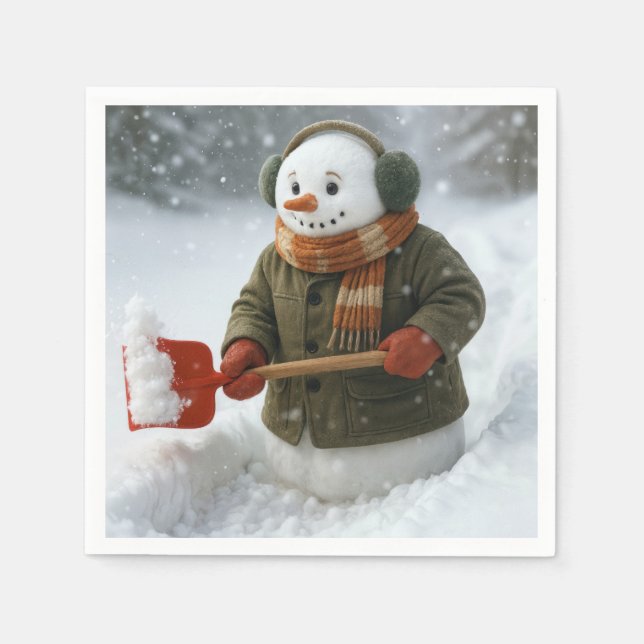 Guardanapo De Papel Boneco de Neve de Natal Removendo Neve (Frente)