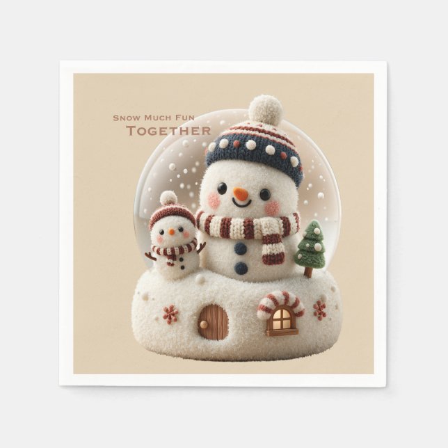 Guardanapo De Papel Boneco de Neve em Globo de Neve em Feltro Fino (Frente)
