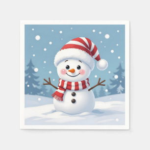 Guardanapo De Papel Boneco de neve fofo com cachecol e chapéu