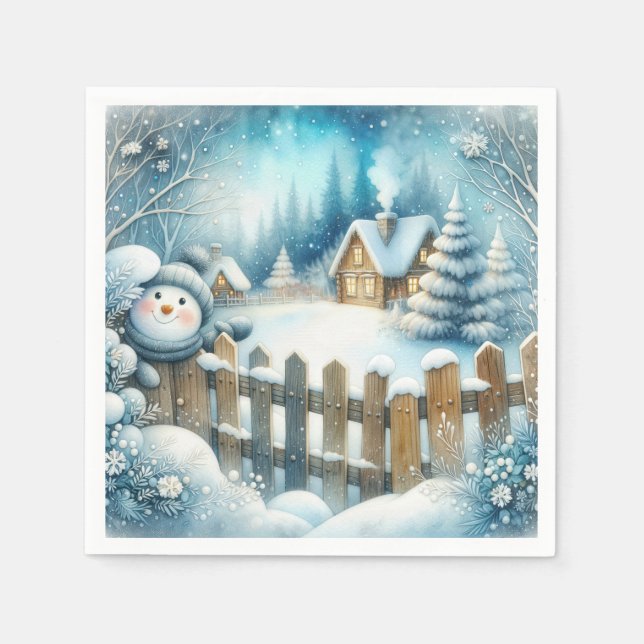 Guardanapo De Papel Boneco de Neve Fofo Com Chalé de Natal (Frente)