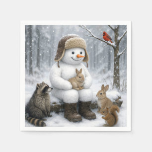 Guardanapo De Papel Boneco de Neve no Bosque de Inverno com Amigos Ani