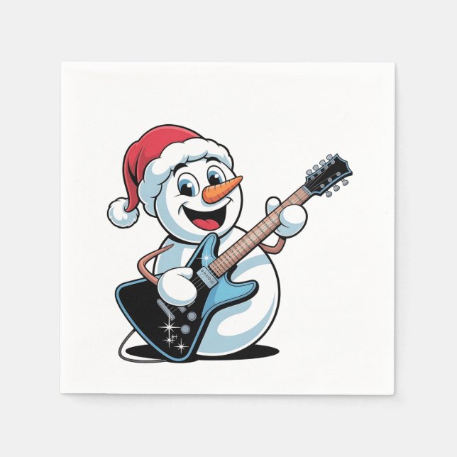 Guardanapo De Papel Boneco de Neve Tocando Guitarra Elétrica Santa Nat (Frente)
