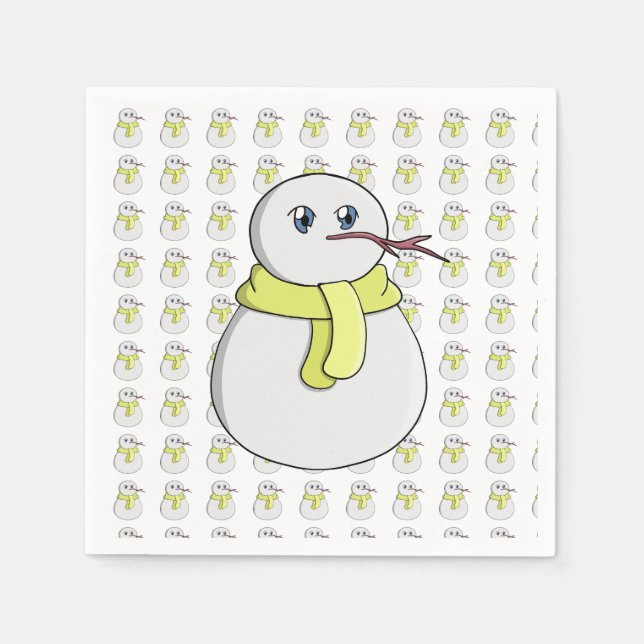 Guardanapo De Papel Boneco de neve vestindo um cachecol amarelo (Frente)