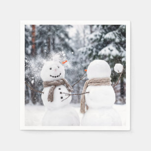 Guardanapo De Papel Bonecos de Neve em uma Batalha de Bolas de Neve