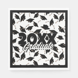 Guardanapo De Papel Bonés de formatura pretos tocados no ar em branco