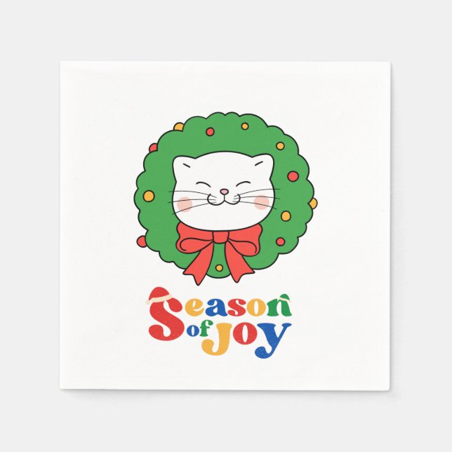 Guardanapo De Papel Bonita Kawaii Cat Wreath Season of Joy (Frente)