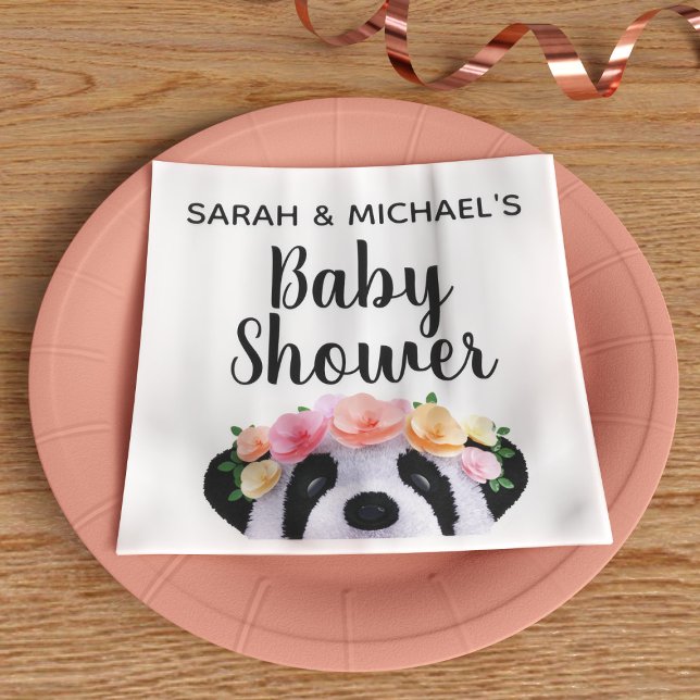 Guardanapo De Papel Bonitão de Chá de fraldas de Urso Panda Bonito (Cute panda paper baby shower napkins with space for your names)