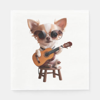 Guardanapo De Papel bonitinho chihuahua tocando guitarra erguida fu