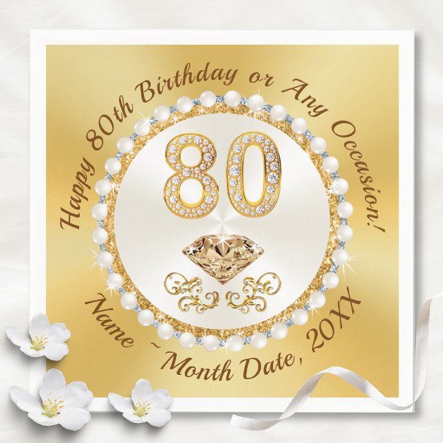 Guardanapo De Papel Bonito, 80 de Aniversário Napkins, Personalizado (80th birthday napkins. Beautiful addition to your, 80th birthday table decorations. 80th birthday.)