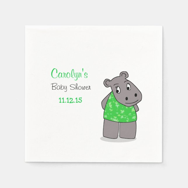Guardanapo De Papel Bonito Adorável Hippo/Vestido Verde Napkin (Frente)