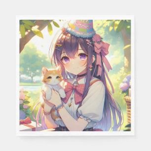 Guardanapo De Papel Bonito anime segurando o aniversário da garotinha