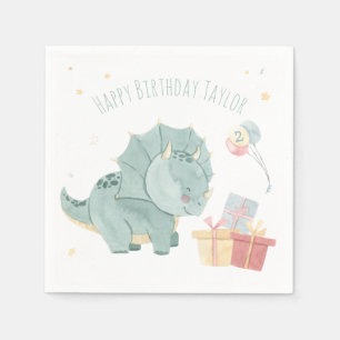 Guardanapo De Papel Bonito Aniversário Aquarela Dinossauro Dois Anos