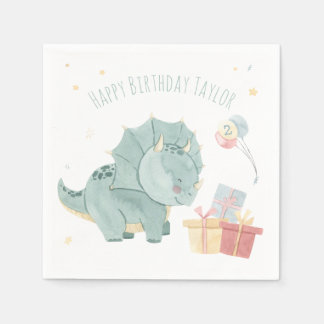 Guardanapo De Papel Bonito Aniversário Aquarela Dinossauro Dois Anos