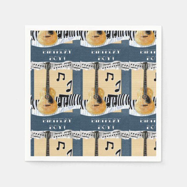 Guardanapo De Papel Bonito Aniversário Música-Guitarra Napkin (Frente)