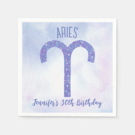 Guardanapo De Papel Bonito Aries Purple Astrology - Festa de aniversár