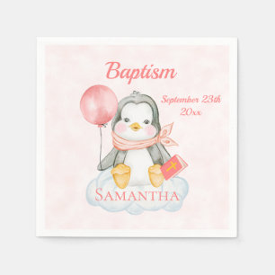 Guardanapo De Papel Bonito Batismo Aquarela Pinguim Pinguim Pink Papel