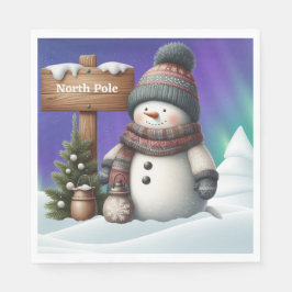 Guardanapo De Papel Bonito boneco de neve no Polo Norte com luzes de n