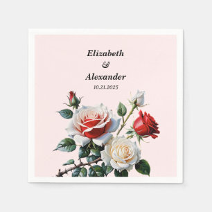 Guardanapo De Papel Bonito casamento floral de rosas vermelhas brancas