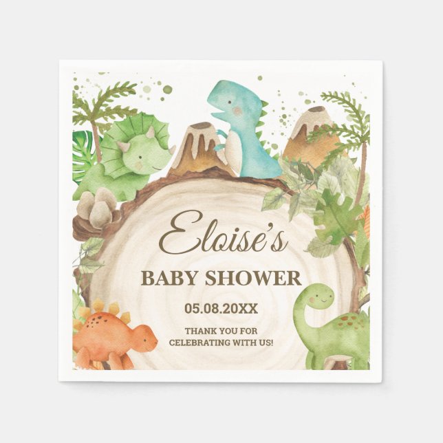 Guardanapo De Papel Bonito Dinossauro Garoto Aniversário Verde Folha T (Frente)