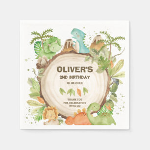 Guardanapo De Papel Bonito Dinossauro Garoto Aniversário Verde Folha T