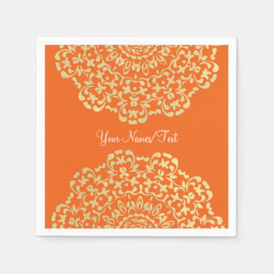 Guardanapo De Papel Bonito Elegante Dourado Laranja Legado Padrão