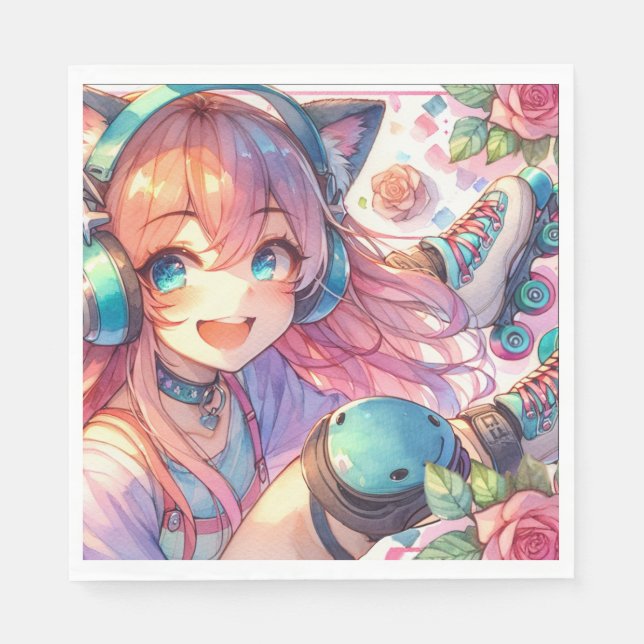 Guardanapo De Papel Bonito garota de animação na Festa de aniversário  (Frente)