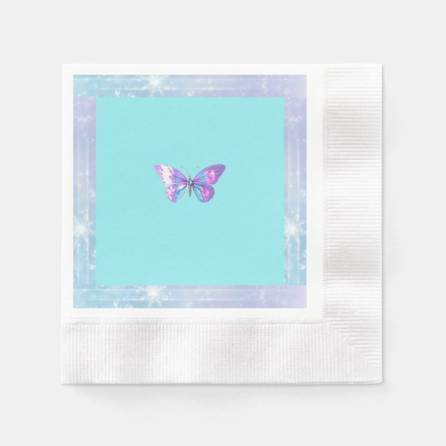 Guardanapo De Papel Bonito Holográfico Papel de Borboleta Napkin Aqua (Frente)