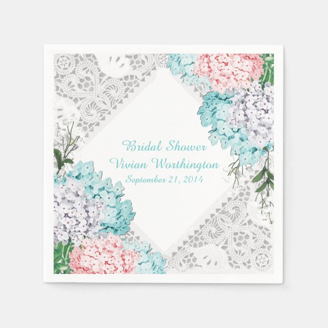 Guardanapo De Papel Bonito Lace e Hydrangeas Chá de panela Napkins (Frente)