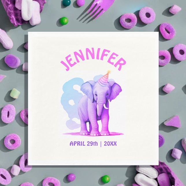 Guardanapo De Papel Bonito Pastel Pink-Púrpura Elefante-Cor-de-Água (Criador carregado)