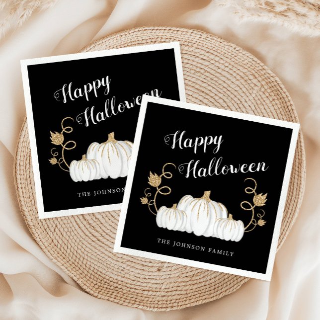 Guardanapo De Papel Bonito Preto Feliz Abóbora Abóbora Nápoles (Cute Black Happy Halloween Pumpkin Napkins)