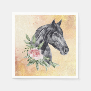 Guardanapo De Papel Bonito Retrato de Cabeça de Cavalo Preto Aquarela