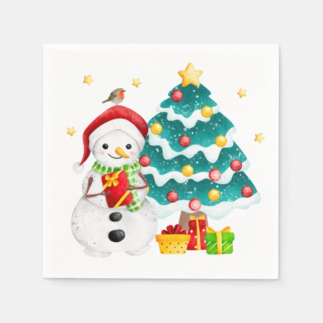Guardanapo De Papel Bonito Snowman e Árvore de Natal (Frente)