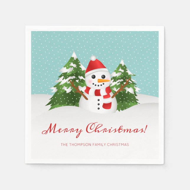Guardanapo De Papel Bonito Snowman E Nome Personalizável Natal (Frente)