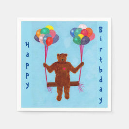 Guardanapo De Papel Bonito Urso de Teddy Feliz Aniversário Balões Napk