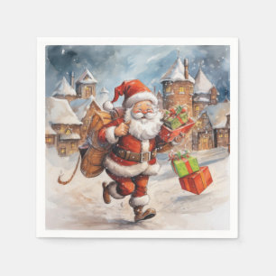 Guardanapo De Papel Bonitos presentes de Papai Noel que Correm Abstrat