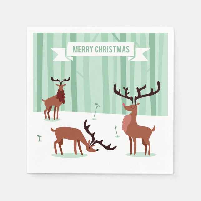 Guardanapo De Papel Bonitos Reindeiros de papel de Natal (Frente)