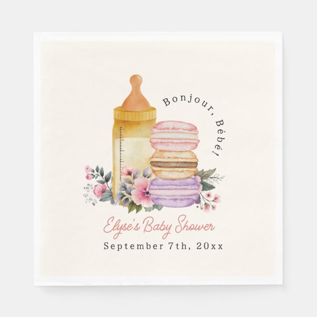 Guardanapo De Papel Bonjour Bébé French Macarons & milk Chá de fraldas (Frente)