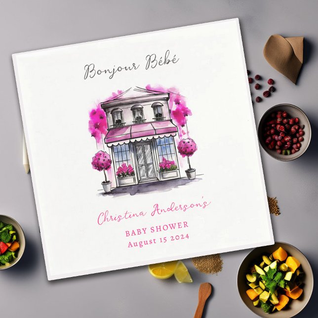 Guardanapo De Papel Bonjour Bebe Paris Chá de fraldas preto-rosa franc (Criador carregado)