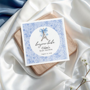 Guardanapo De Papel Bonjour Bebe Romântico Azul Toile Francês
