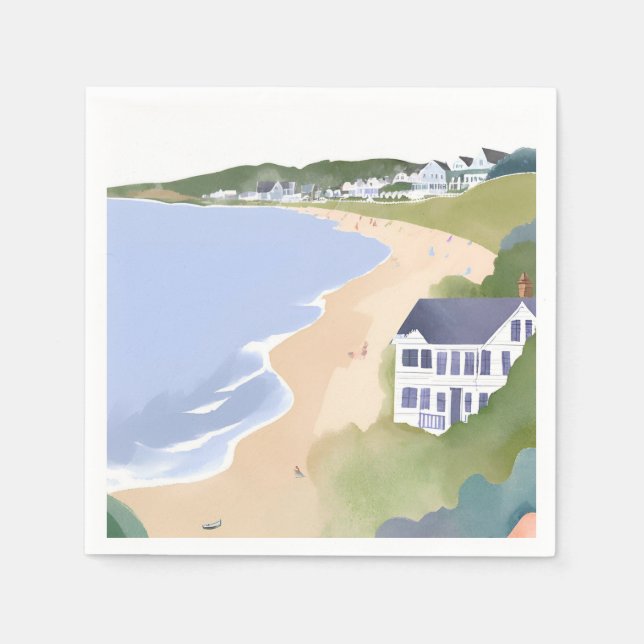 Guardanapo De Papel Bonnet Shores | Aquarela da Praia de Rhode Island (Frente)