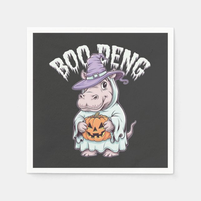 Guardanapo De Papel Boo deng Spooky Halloween Moo Deng Baby Hippo (Frente)
