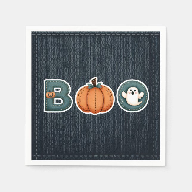 Guardanapo De Papel BOO Denim País Russo Pumpkin Ghost Halloween (Frente)